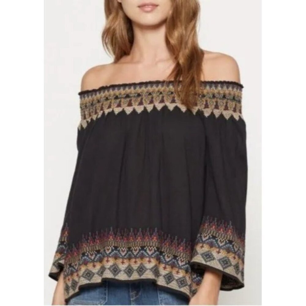 Joie Embroidered Smocked Off-The-Shoulder Blouse size XSmall